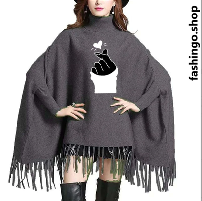 Printed Twist Style Winter Bat-Wing Poncho.