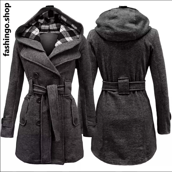 Trench Hooded Check Style Winter Coat.