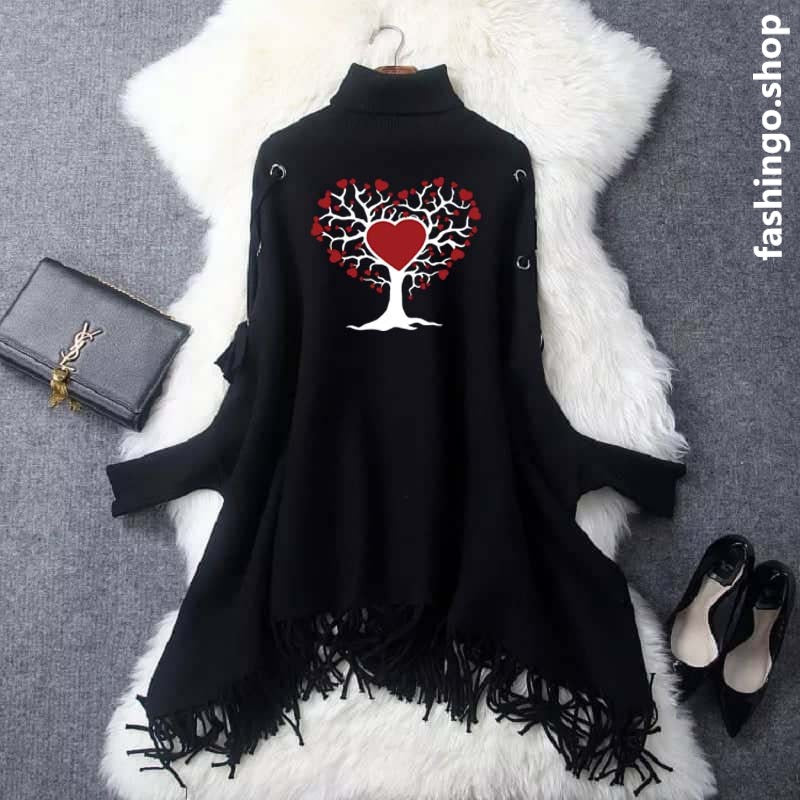 Heart Red Tree Eyelet Style Winter Wing Bat Poncho