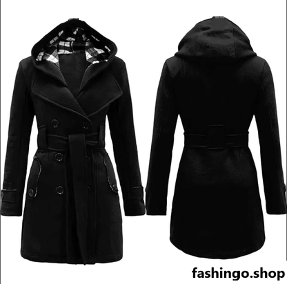 Trench Hooded Check Style Winter Coat.