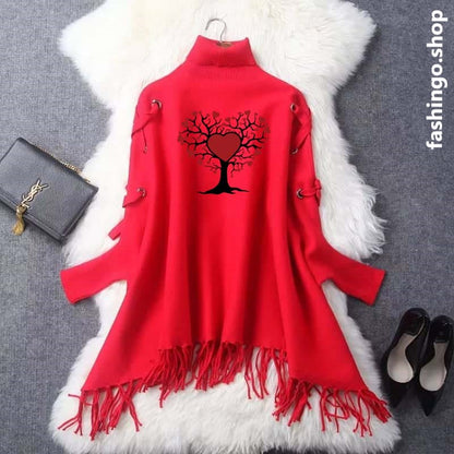 Heart Red Tree Eyelet Style Winter Wing Bat Poncho