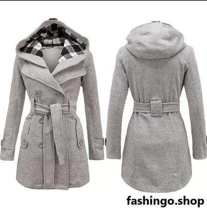 Trench Hooded Check Style Winter Coat.