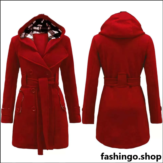 Trench Hooded Check Style Winter Coat.