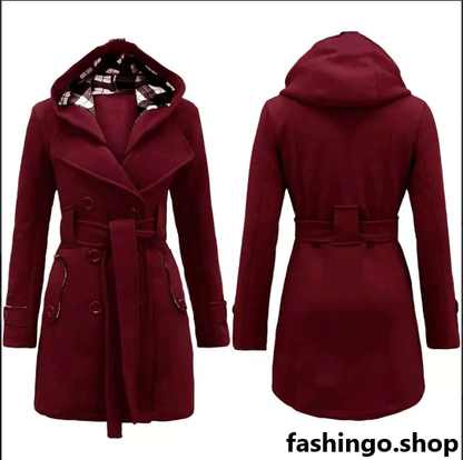 Trench Hooded Check Style Winter Coat.