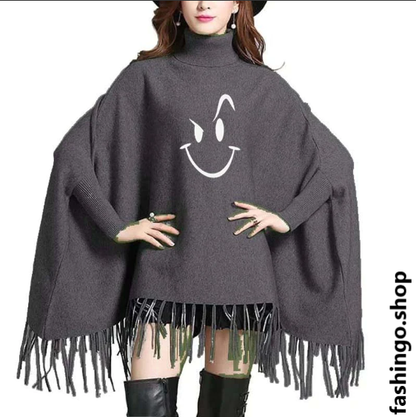 Smile Naughty Printed Wing-Bat Style Poncho.