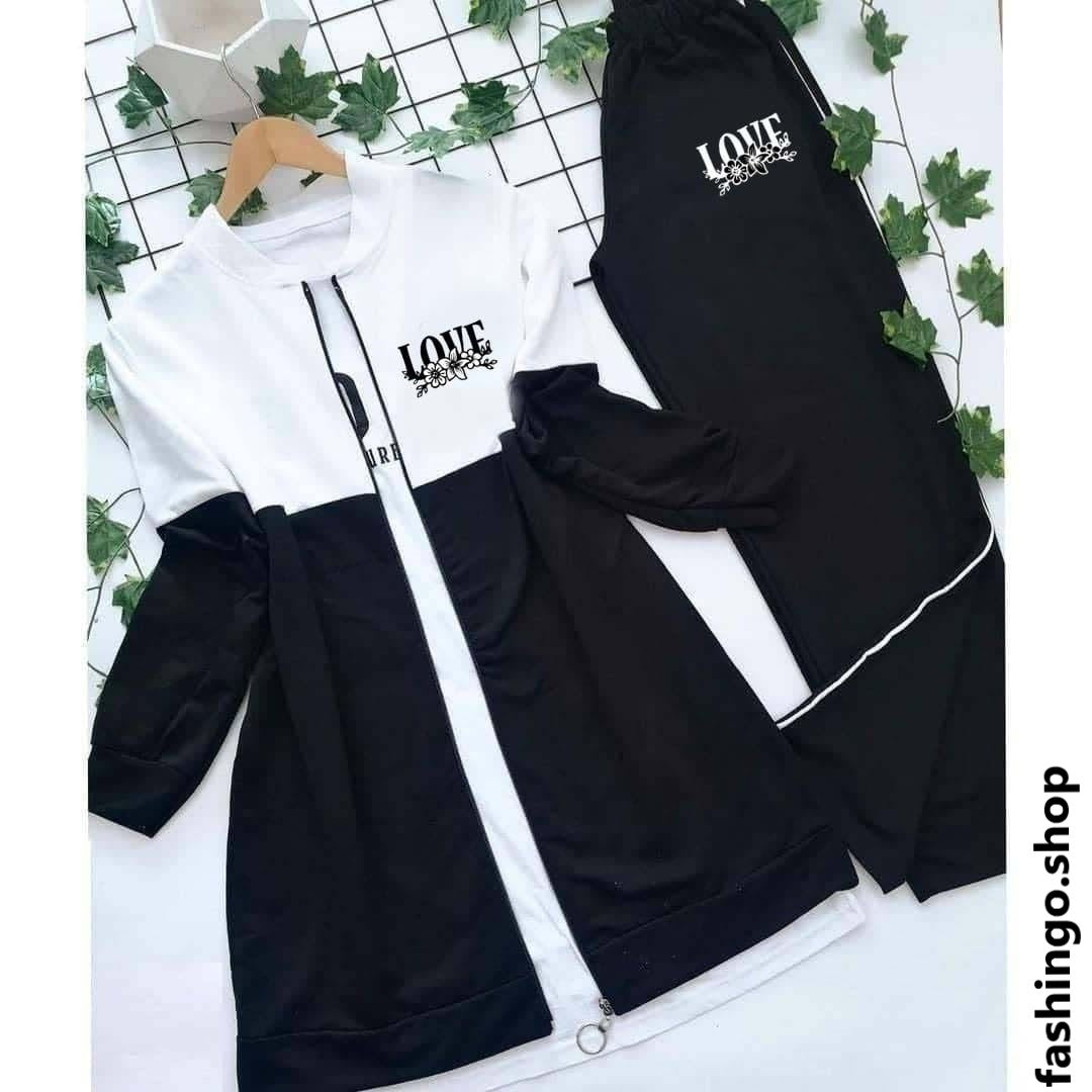 Love Print Zipper Panel Winter Tracksuit For Her.