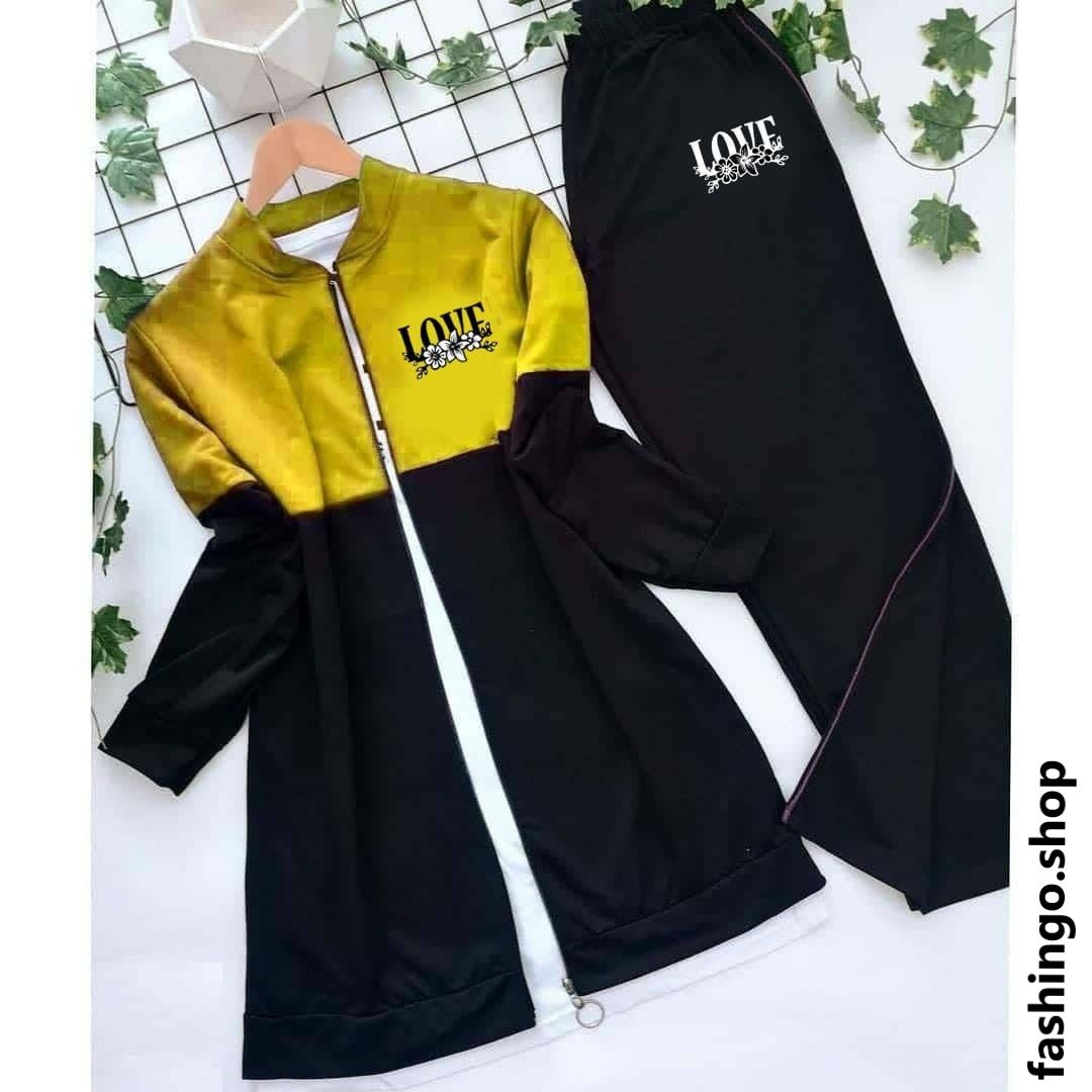 Love Print Zipper Panel Winter Tracksuit For Her.