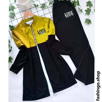 Love Print Zipper Panel Winter Tracksuit For Her.