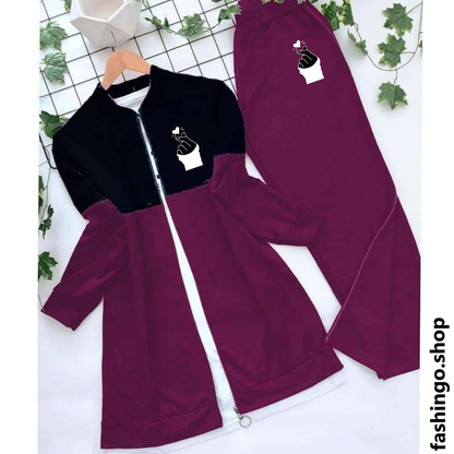 Twist Print Zipper Panel Winter Tracksuit For Her.