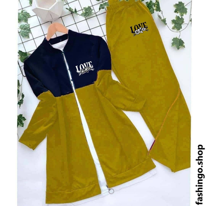 Love Print Zipper Panel Winter Tracksuit For Her.