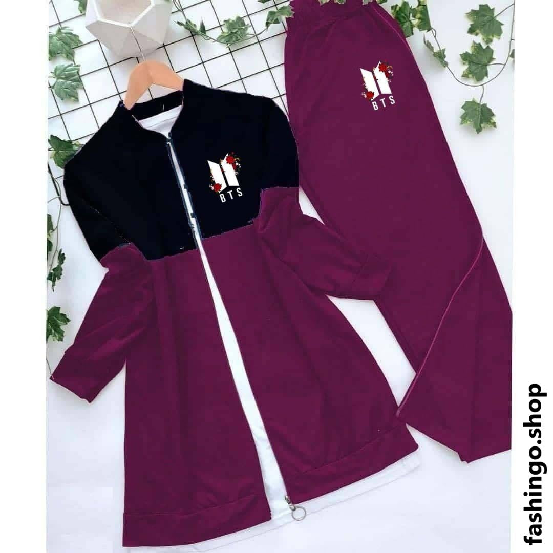 BTS Flower Print Zipper Panel Winter Tracksuit For Her.