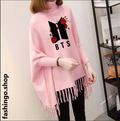 Flower BTS Style Winter Bag Wing Poncho.