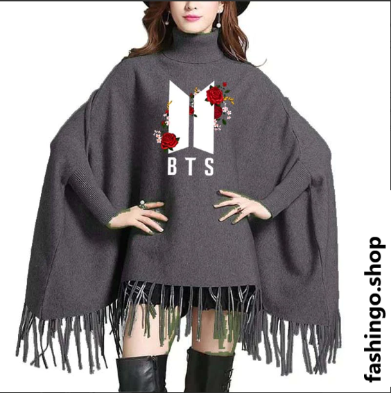 Flower BTS Style Winter Bag Wing Poncho.