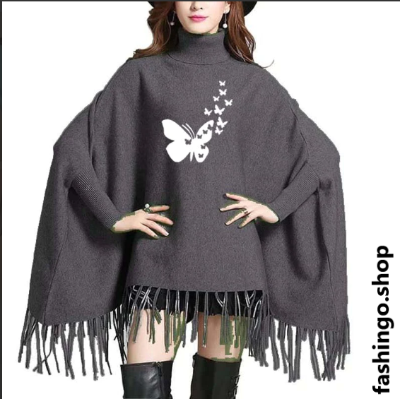 Printed  Butterfly-Heart Winter Bag Wing Poncho.