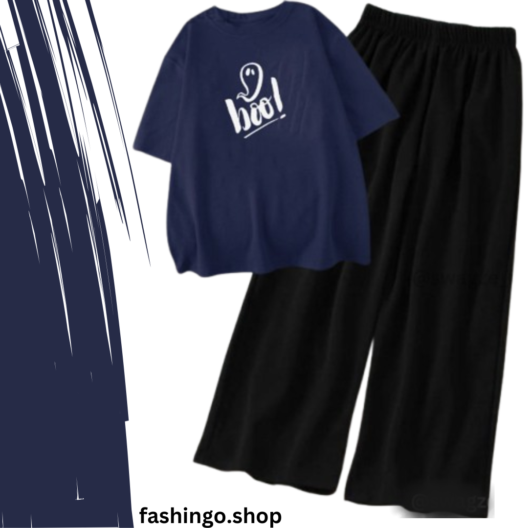 Boo Navy Blue Casual Women Tracksuit.