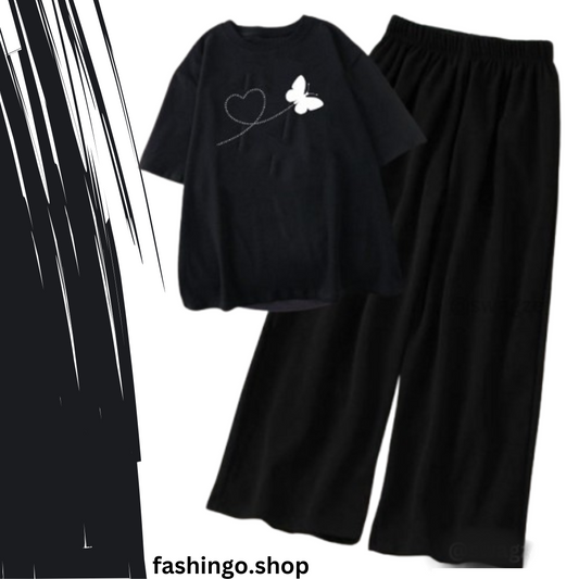 Butterfly Black Casual Women Tracksuit.