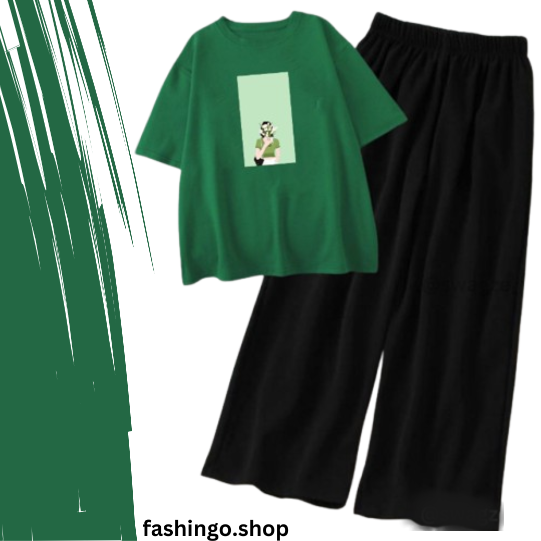 Painting Green Casual Women Tracksuit.