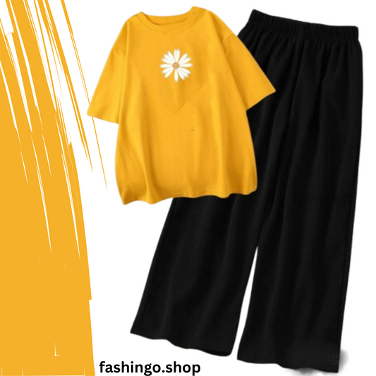 Flower Yellow Casual Women Tracksuit.