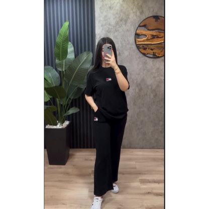 Black Latest Tee and Trouser Co-Ord For Her.