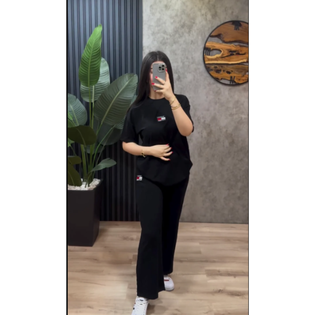 Black Latest Tee and Trouser Co-Ord For Her.